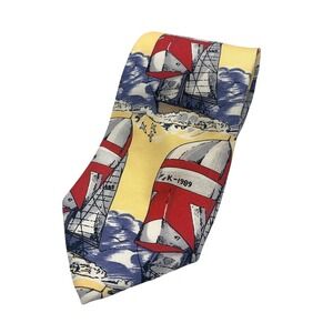 Lands' End Nautical Sailboat Sailing Boating Silk Necktie Men's 57"L 3 1/2"W